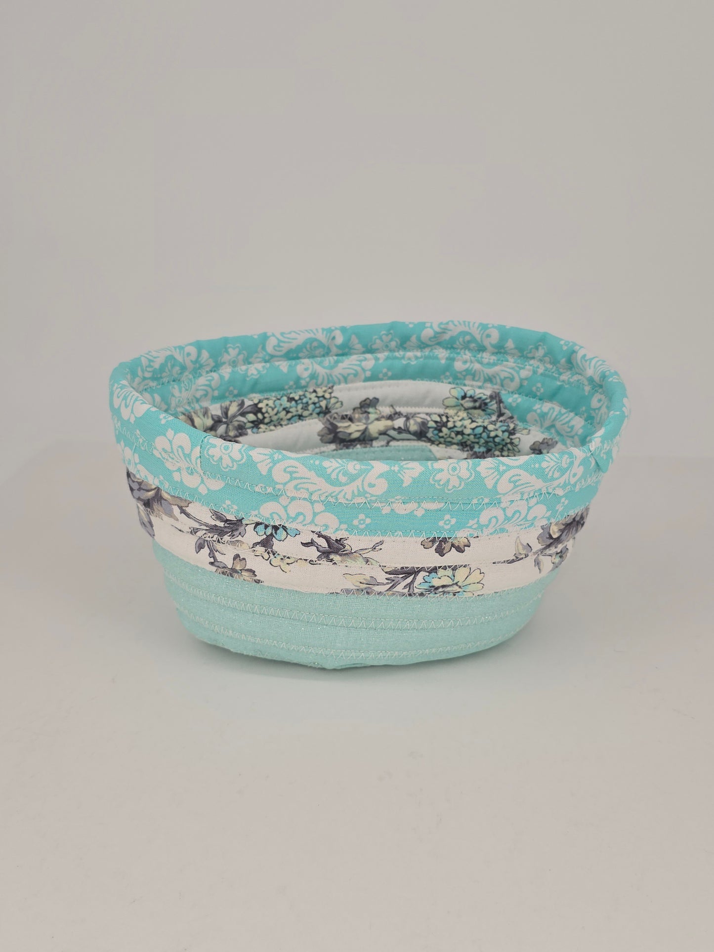 Small Jelly Roll Basket - Teal and Flowers