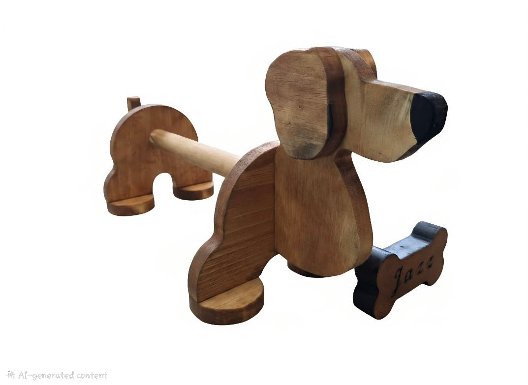 Handmade Wooden Dog Paper Towel Holder