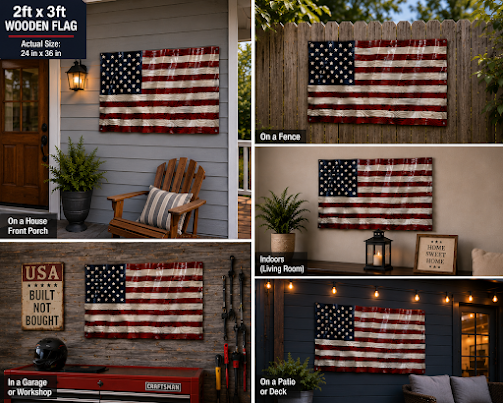 Handcrafted Wall Mounted Wooden American Flag