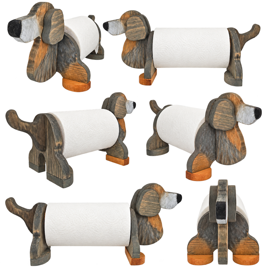 Handmade Wooden Dog Paper Towel Holder