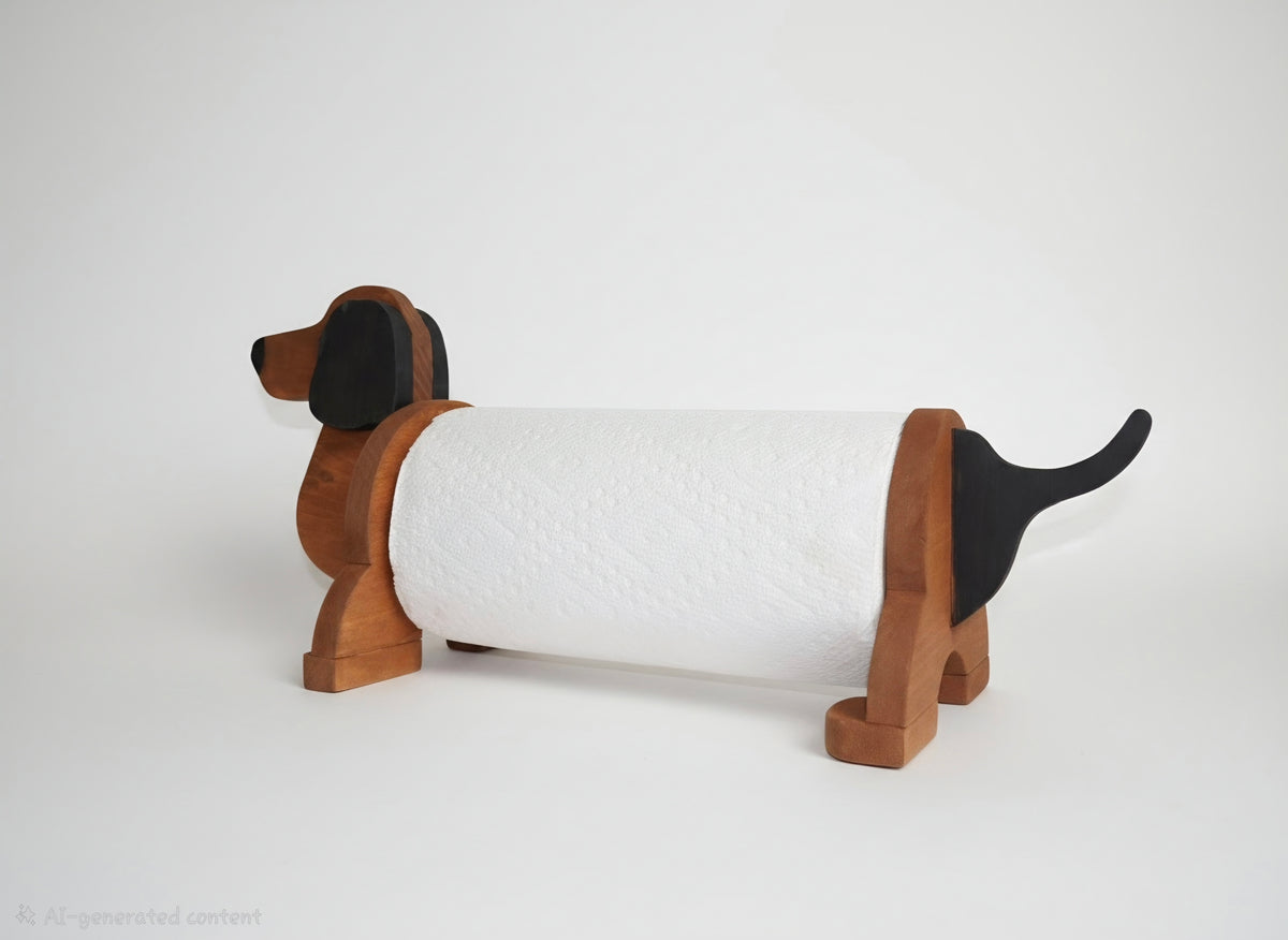 Handmade Wooden Dog Paper Towel Holder