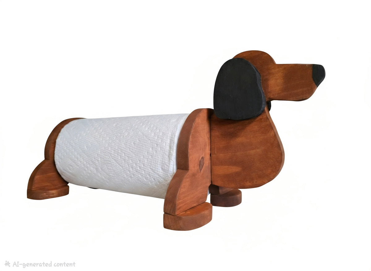 Handmade Wooden Dog Paper Towel Holder