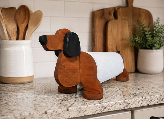 Handmade Wooden Dog Paper Towel Holder